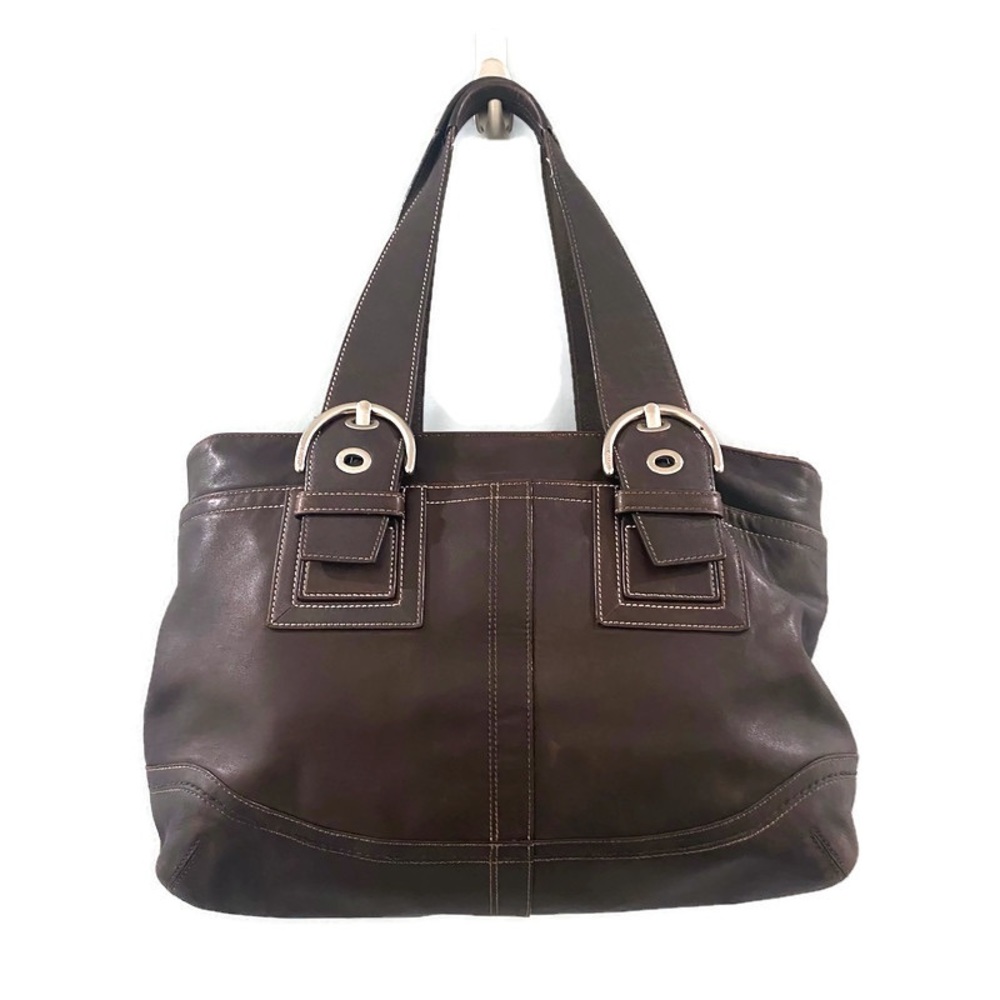 Coach Brown Large Leather Satchel Shoulder Bag - Picture 2 of 9